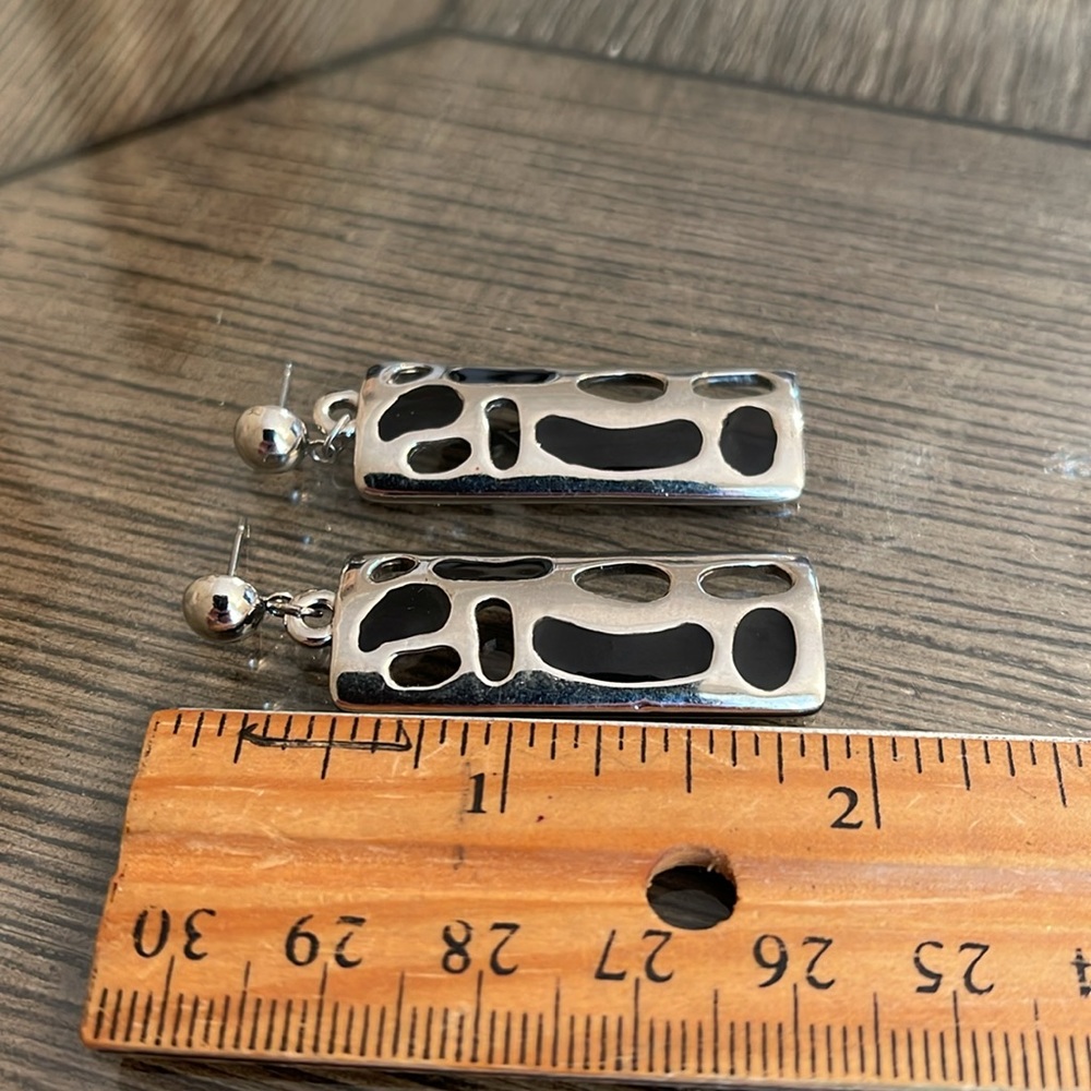 Vintage Silver-Tone Rectangle Dangle Earrings Wit… - image 7